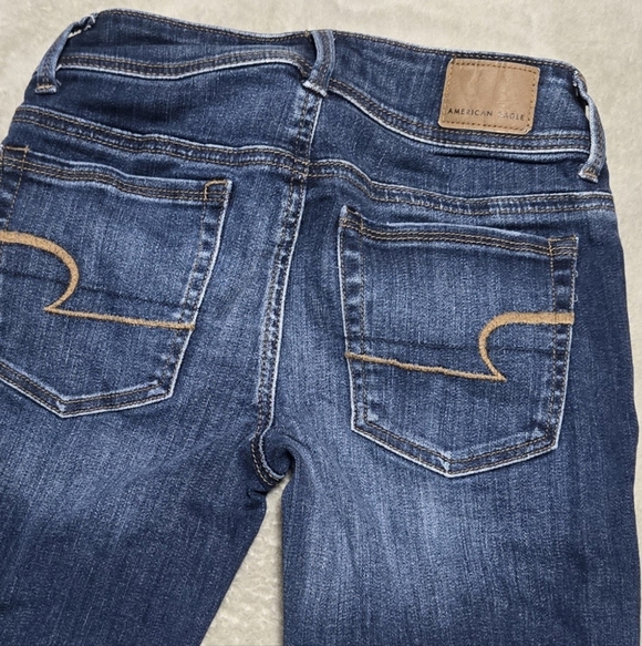 American Eagle Kick Boot Super Stretch Denim Blue Jeans Womens Sz 0 (26x31) Boho - Picture 2 of 11